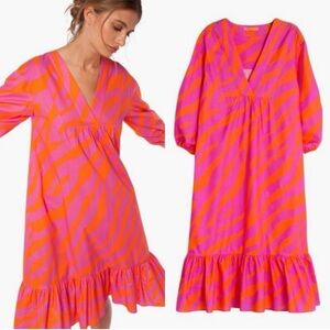 Vilagallo | Pink Orange Zebra Stripe Fabrizia Dress 100% Cotton
